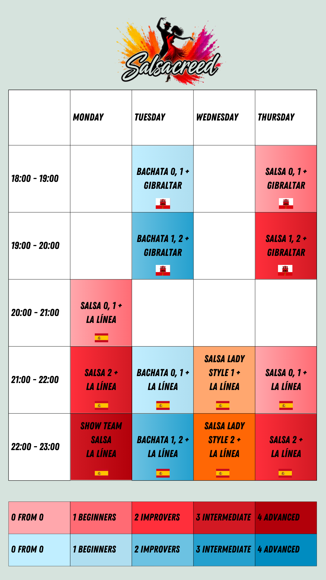 Salsacreed weekly class schedule